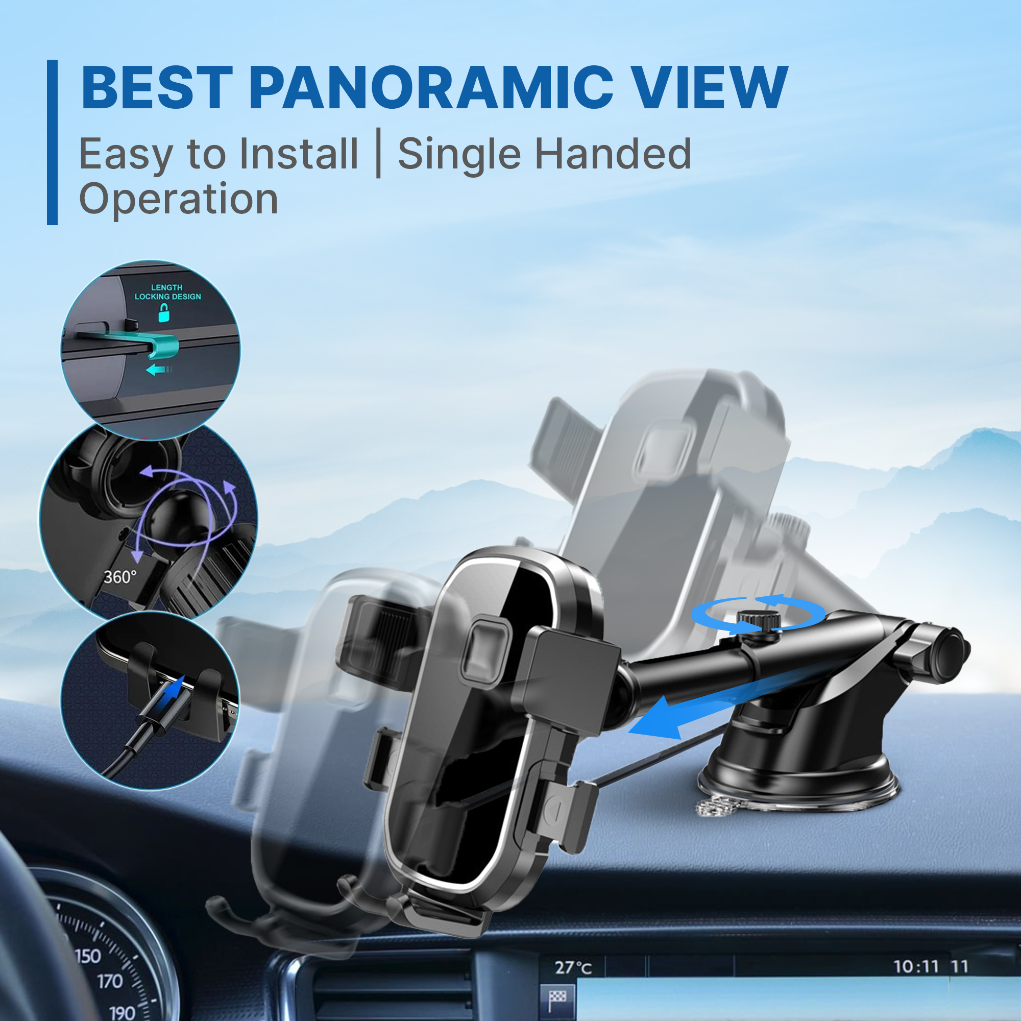 JEEXI Strong Phone Holder Car Mount, Super Powerful Suction Dashboard Windshield Cellphone Holder, Hands Free Universal Air 4