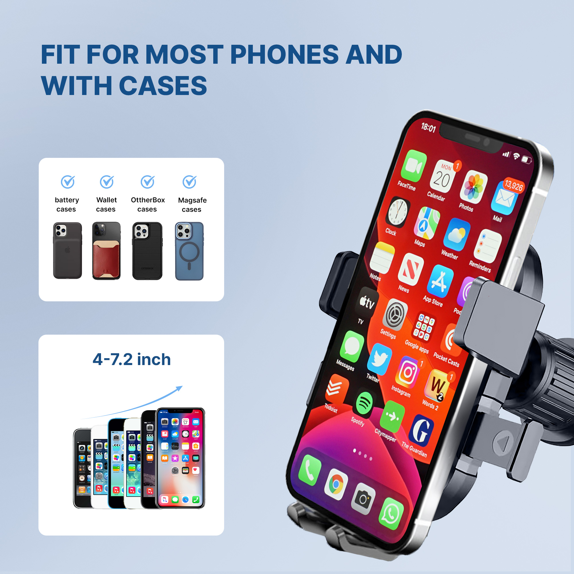 JEEXI Strong Phone Holder Car Mount, Super Powerful Suction Dashboard Windshield Cellphone Holder, Hands Free Universal Air 6