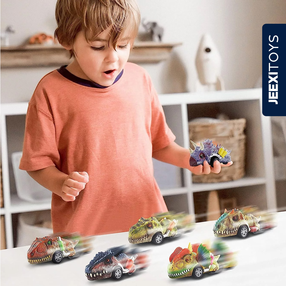 Jeexi Dinosaur Toy Pull Back Cars, 6 Pack Dino Toys for 3 Year Old Boys and Toddlers, Boy Toys Age 3,4,5 and Up, Pull Back Toy Cars, Dinosaur Games with T-Rex2