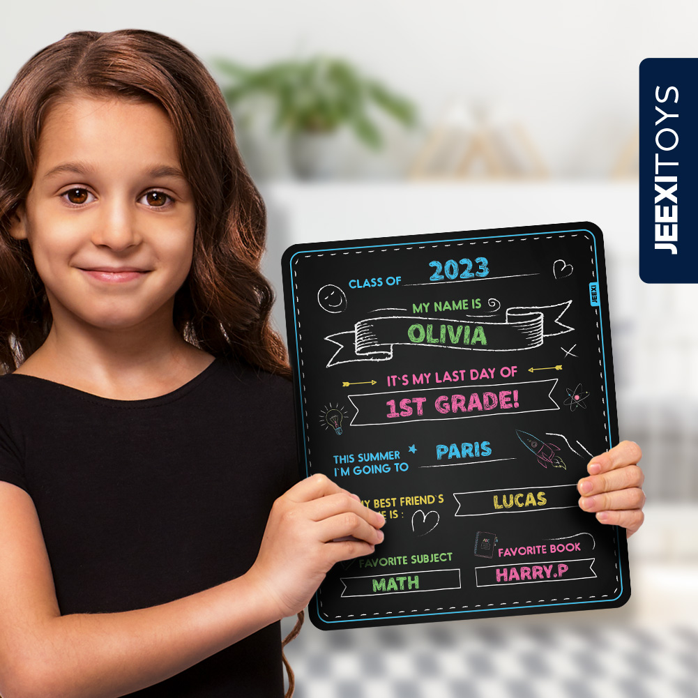 First Day and Last Day of School Chalkboard + 2 Pens & 5 Chalks 10 x 12, Reusable Back to School Photo Prop_1