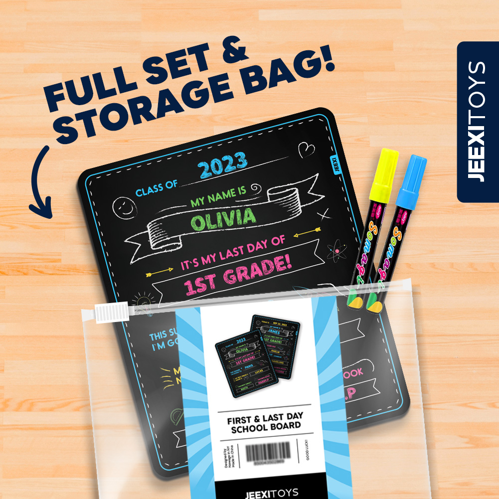 First Day and Last Day of School Chalkboard + 2 Pens & 5 Chalks 10 x 12, Reusable Back to School Photo Prop_2