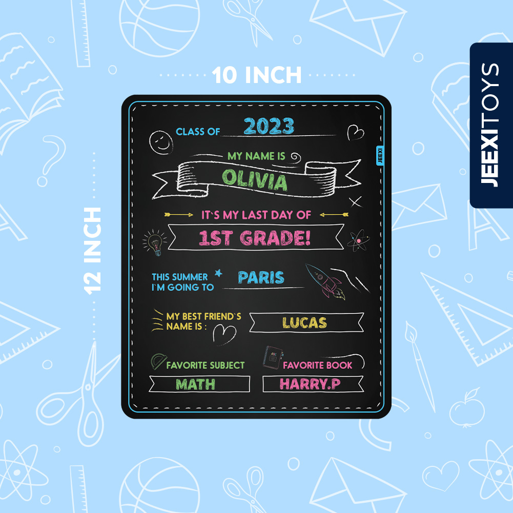 First Day and Last Day of School Chalkboard + 2 Pens & 5 Chalks 10 x 12, Reusable Back to School Photo Prop_5