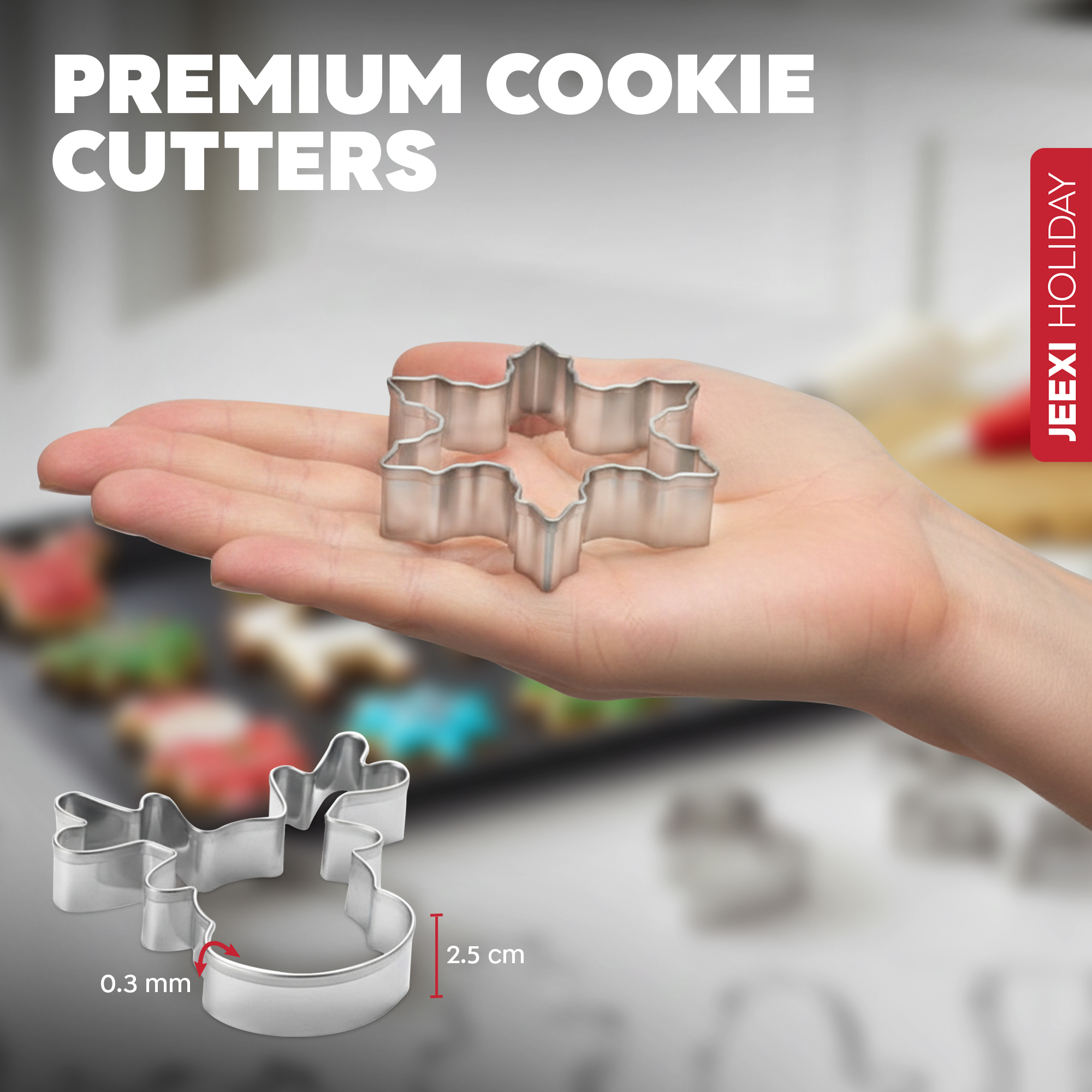 JEEXI 14 Pack Christmas Cookie Cutters Set, Holiday Winter Xmas Cookies Cutters, Party Baking Supplies, Stainless Steel Gingerbread Man Tree Snowflake 1