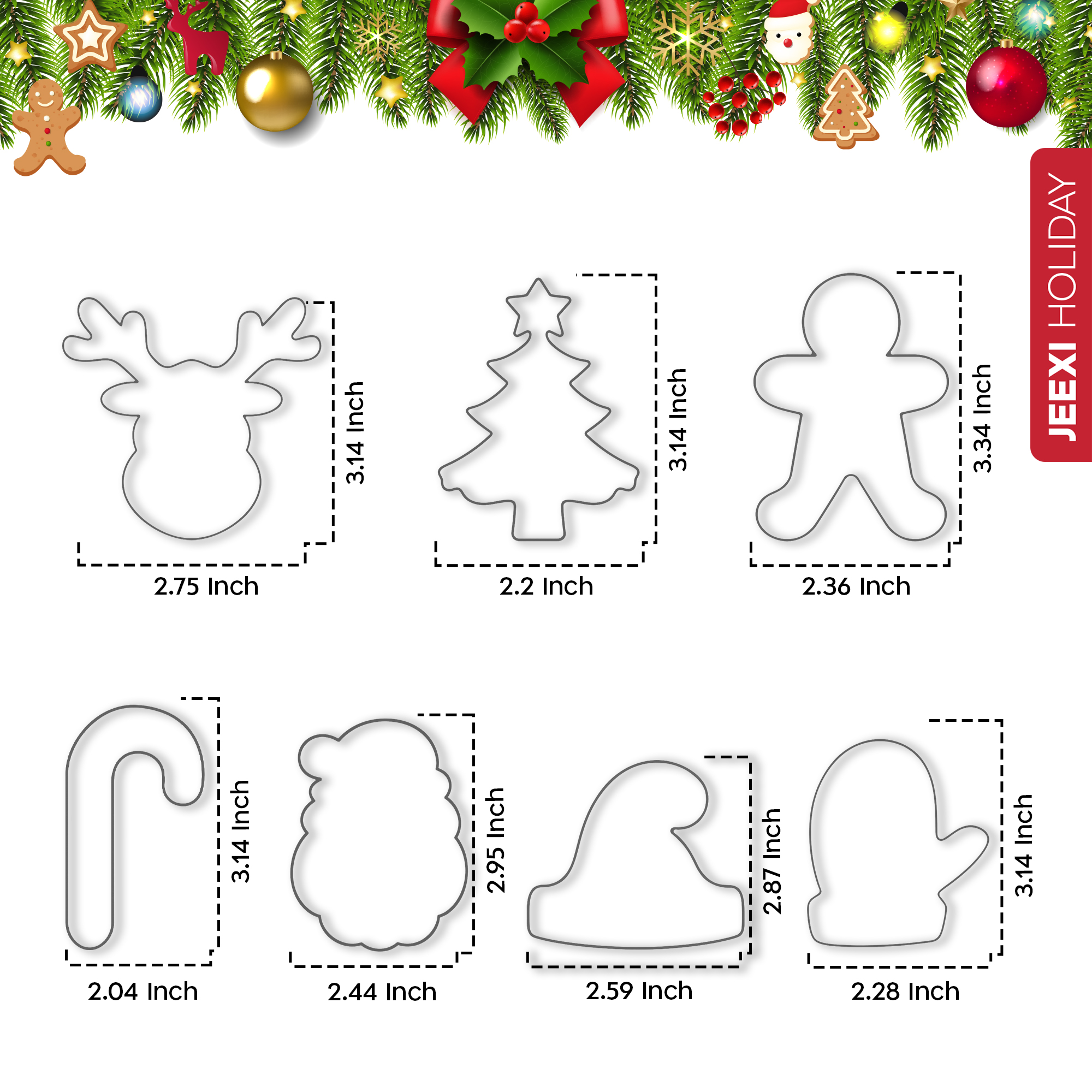 JEEXI 14 Pack Christmas Cookie Cutters Set, Holiday Winter Xmas Cookies Cutters, Party Baking Supplies, Stainless Steel Gingerbread Man Tree Snowflake 4