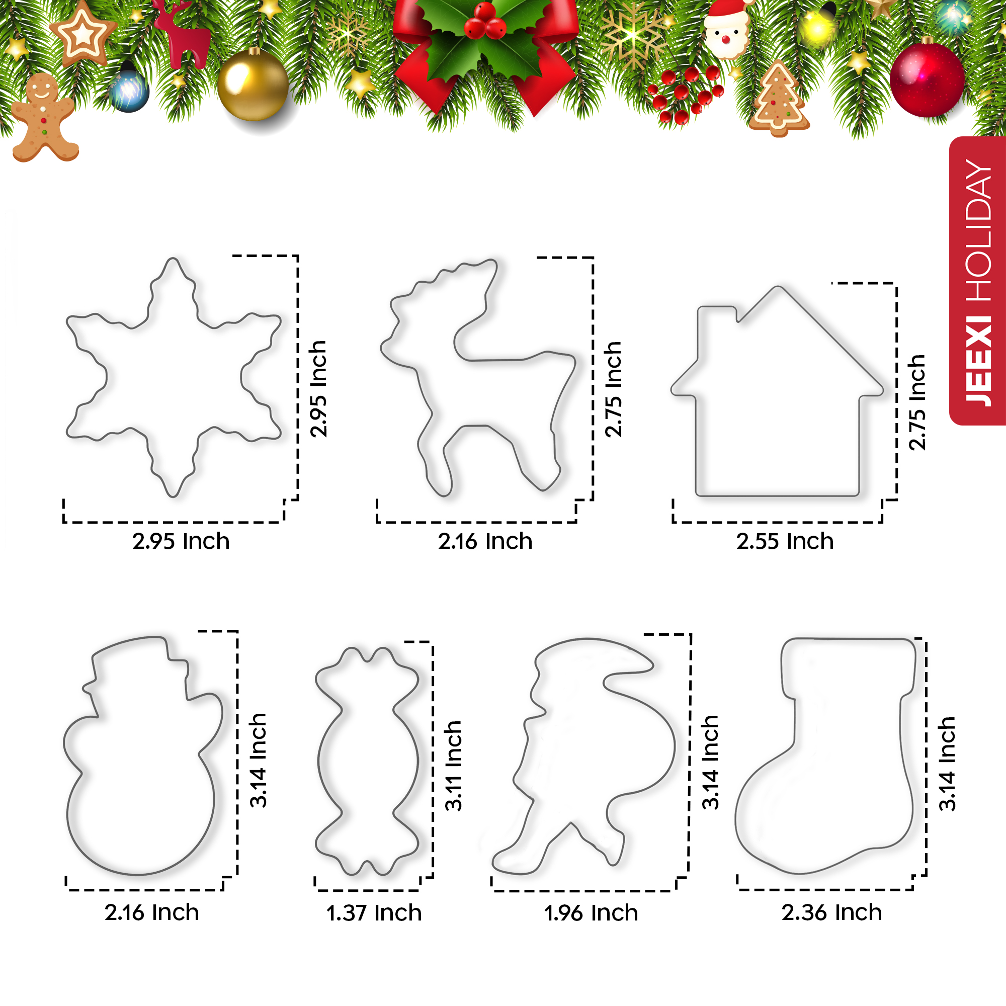 JEEXI 14 Pack Christmas Cookie Cutters Set, Holiday Winter Xmas Cookies Cutters, Party Baking Supplies, Stainless Steel Gingerbread Man Tree Snowflake 5