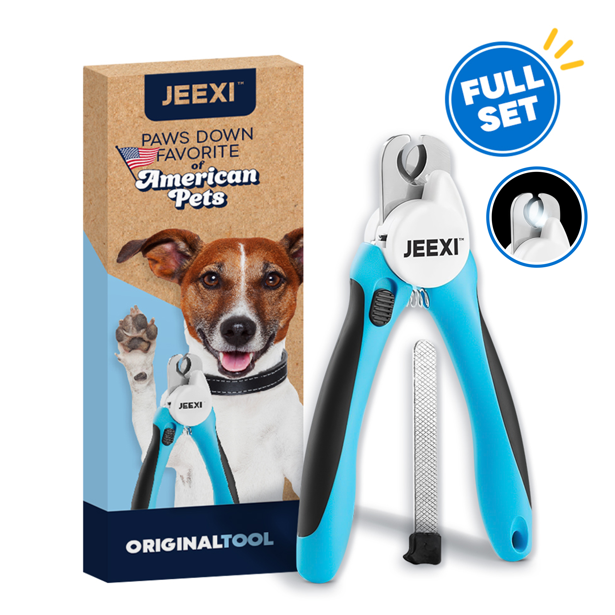 JEEXI LED Dog Nail Clippers with Light – Quick Sensor for Safe & Easy Trimming, Sharp Blades for Thick Nails, Prevent Over-Cutting – Pet Nail Trimme
