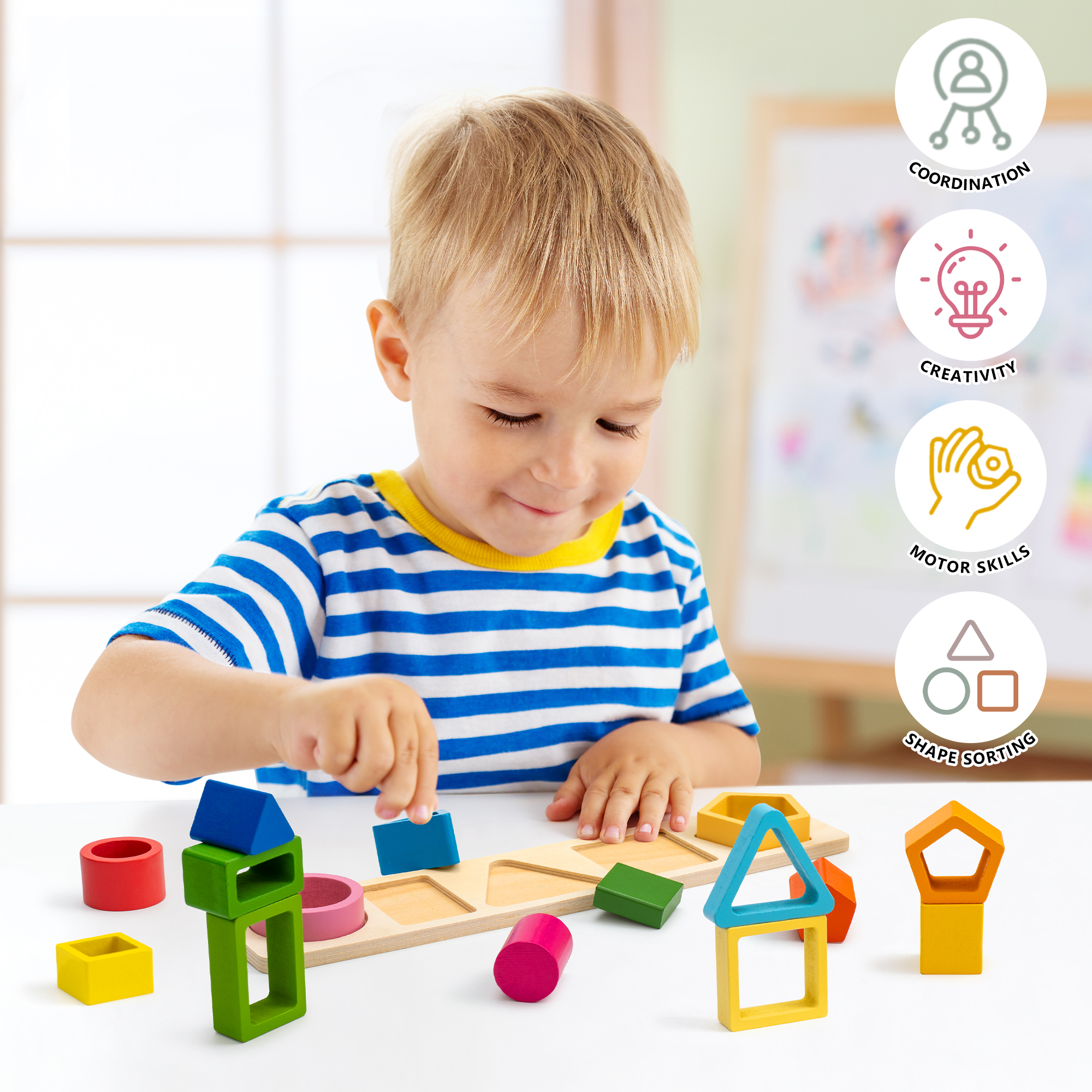 Jeexi Montessori Toys for 18+ Months Old - Toddlers Wooden Sorting and Stacking Toys for Baby Boys and Girls - Shape Sorter and Color Stacker Prescho 2