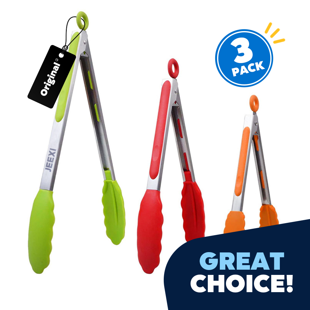 0_Colorful Kitchen Tongs for Cooking with Silicone Tips Stainless Steel Tongs 450℉ Locking Set 3, Cooking Serving Grilling Barbecuing Salads Kitchen Clips Easy to use