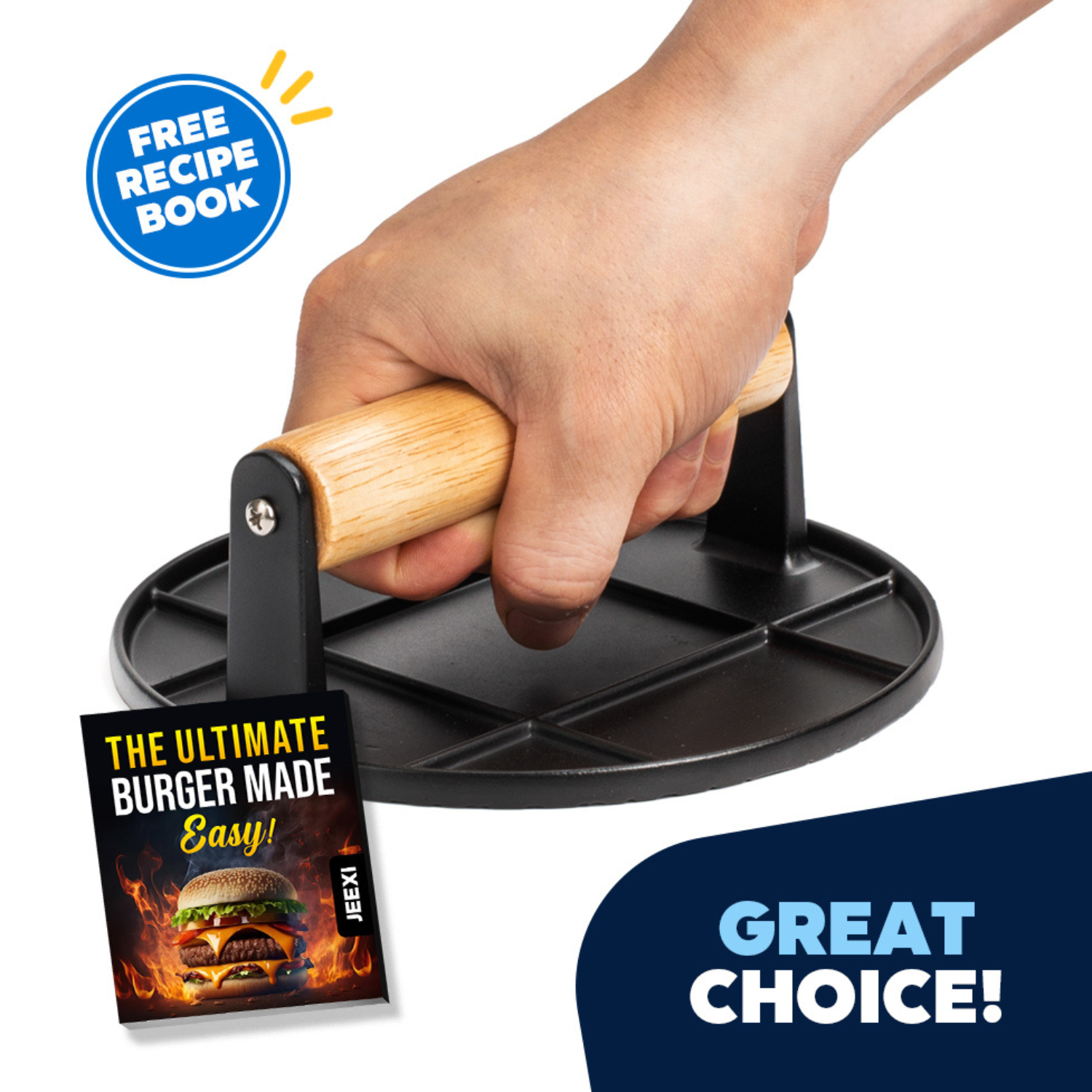 0_Premium Cast Iron Grill Press with Wooden Handle – Ultimate Burger, Bacon, and Meat Smasher for BBQ, Griddle, and Skillet – Non-Stick, Heat Retaining, and Ergonomic Presser