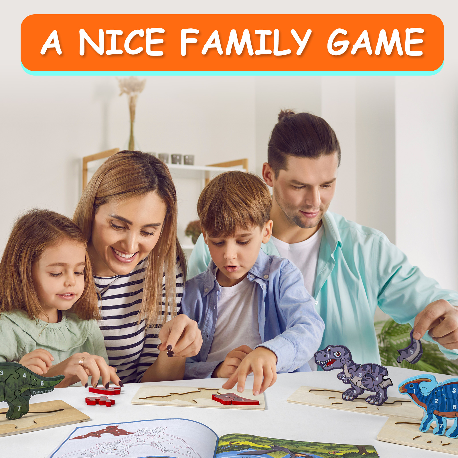 4 Pack - Montessori Wooden Puzzles + Coloring Book for Toddlers 2 3 4 5 Years Old, Dinosaurs Jigsaw Learning Toys for Kids, Children, Early Educational 5