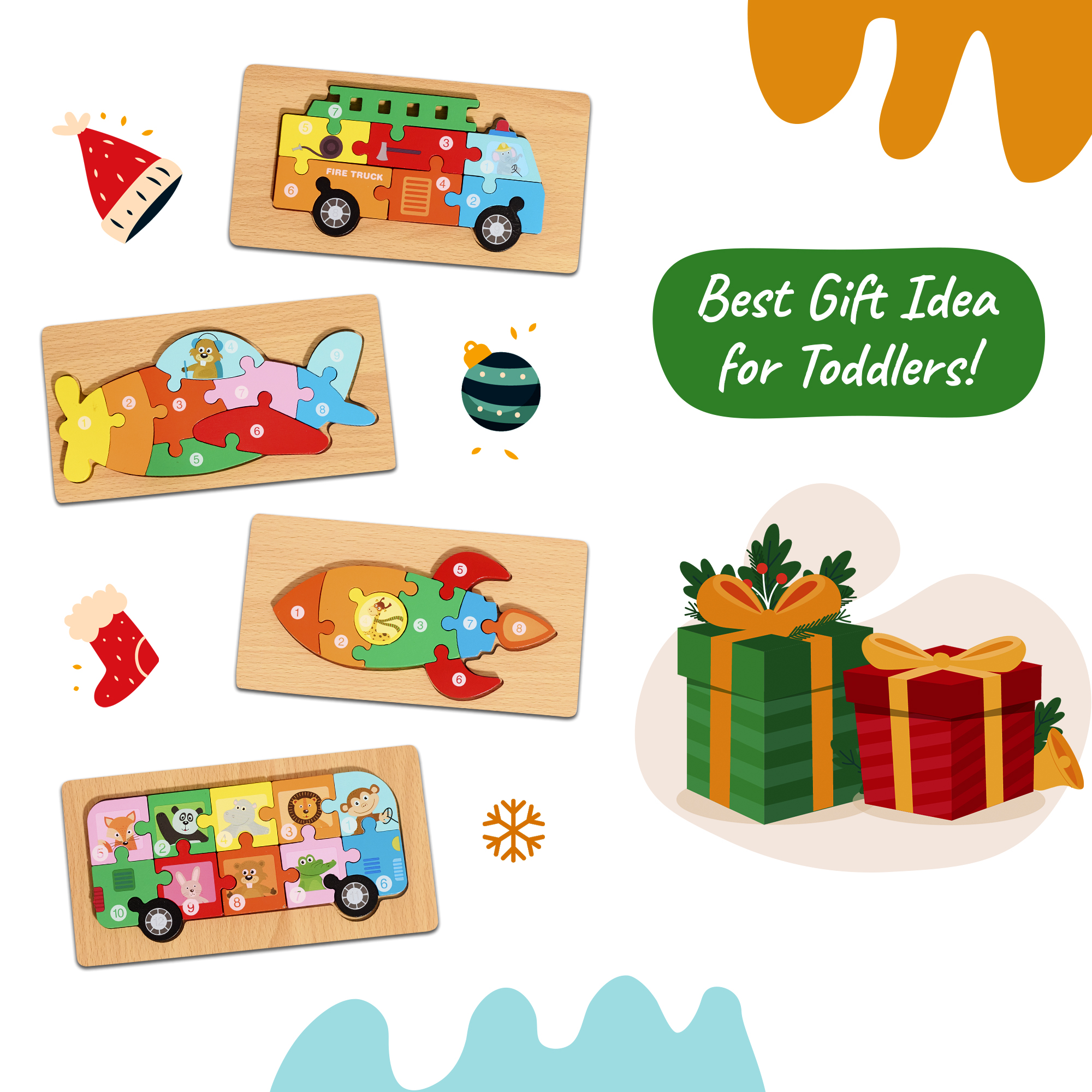 4 Pack - Montessori Wooden Puzzles + Coloring Book for Toddlers 2 3 4 5 Years Old, Vehicles Jigsaw Learning Toys for Kids, Children, Early Educational Co5