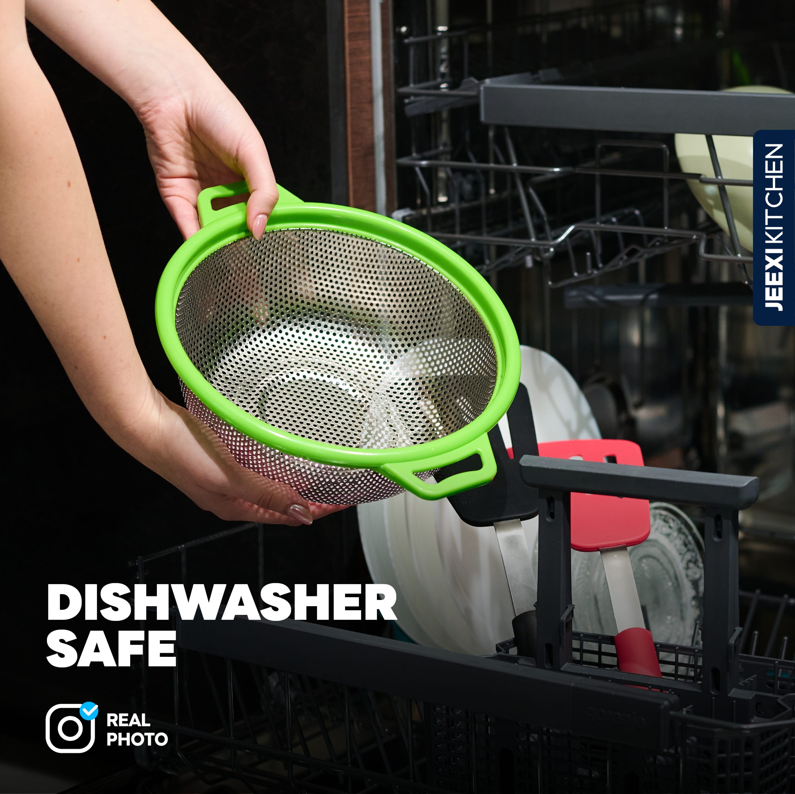 JEEXI Stainless Steel Colander With Handles, Large Metal Green Mesh Strainer for Pasta, Spaghetti, Berry, Veggies, Fruits, Noodles, Salads - Dishwasher 7