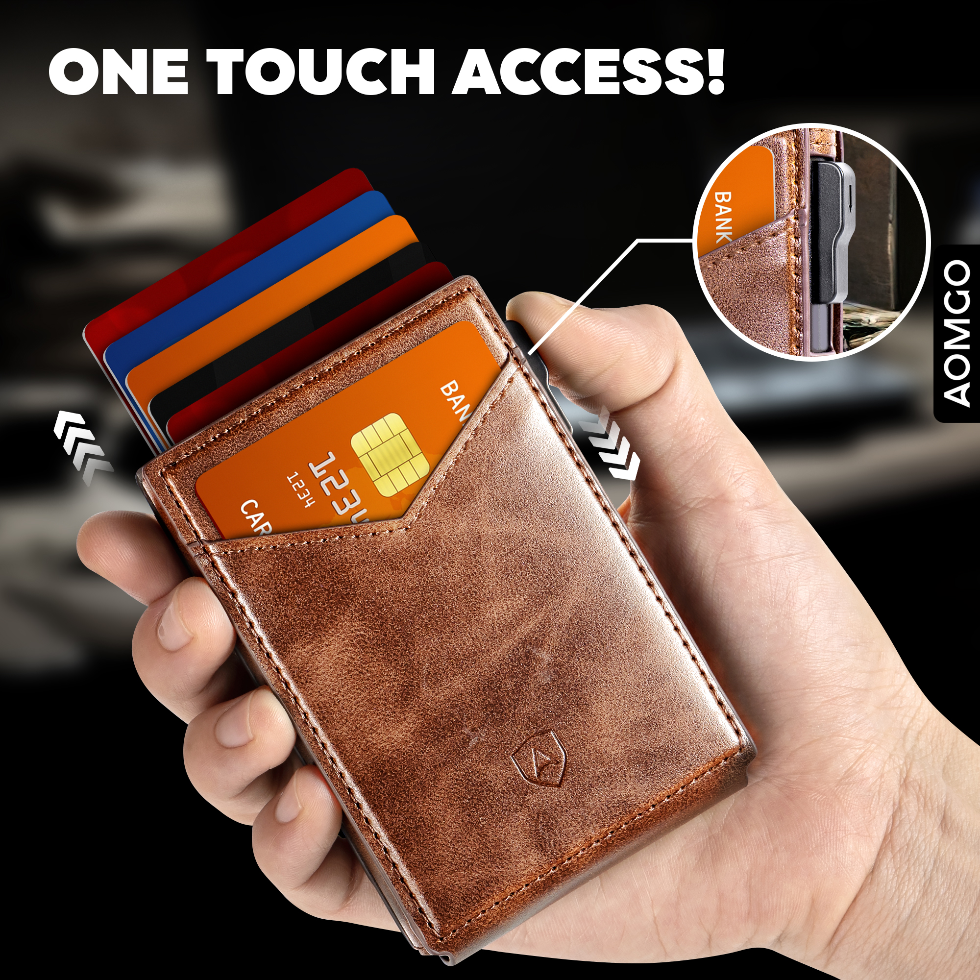 AOMGO Men Wallet,Money Clip Smart Wallet Slim For Gift Men 9Cards-Metal Credit Card Case in Magnetic Vegan Leather Flip 0