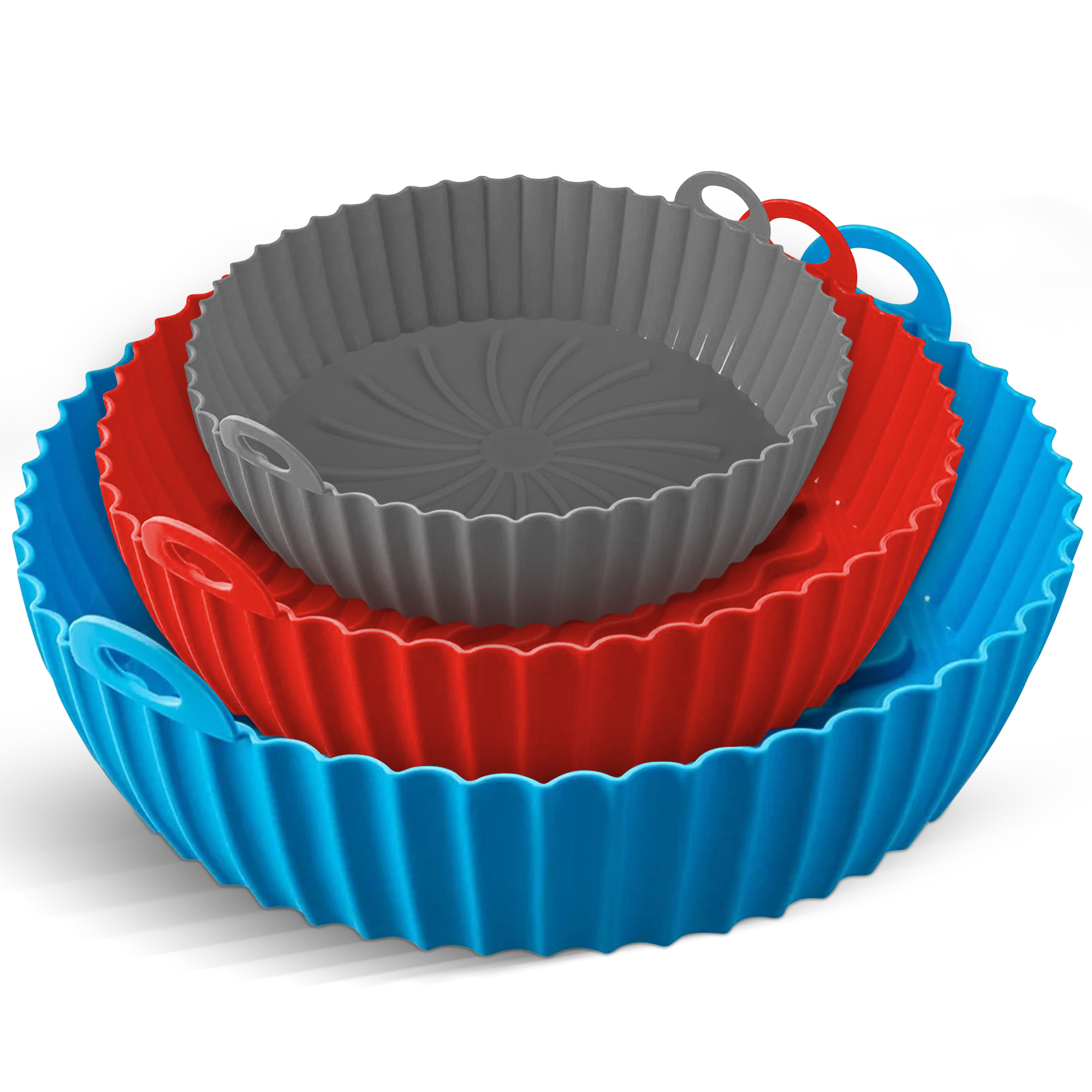 0_Air Fryer Silicone Pot 3 Pack (Blue, Red, Gray) – Reusable Food Safe Air fryers for 5QT, Oven Accessories, Round Frying Basket Heat Resistant, Replacement of