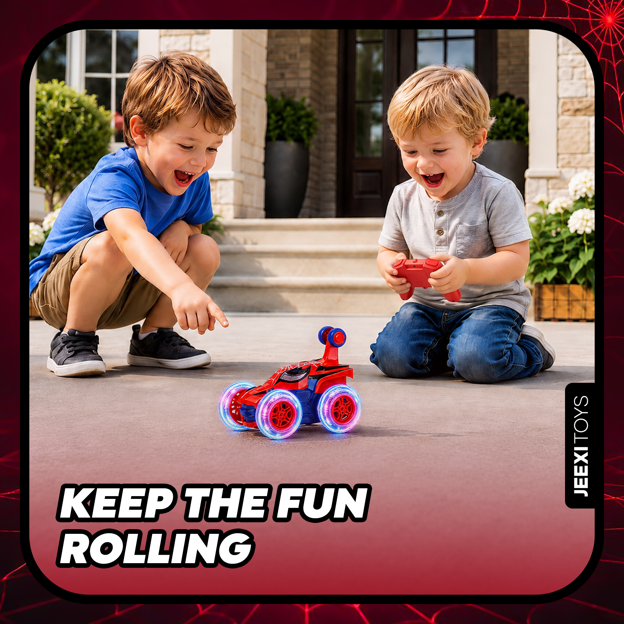 JEEXI Remote Control Stunt Spider Car for Kids, 360° Flips and Spins, Upright Driving, LED Light-Up Wheels, Auto Demo Mode, USB-C Rechargeable RC Car for Boys and Girls 3