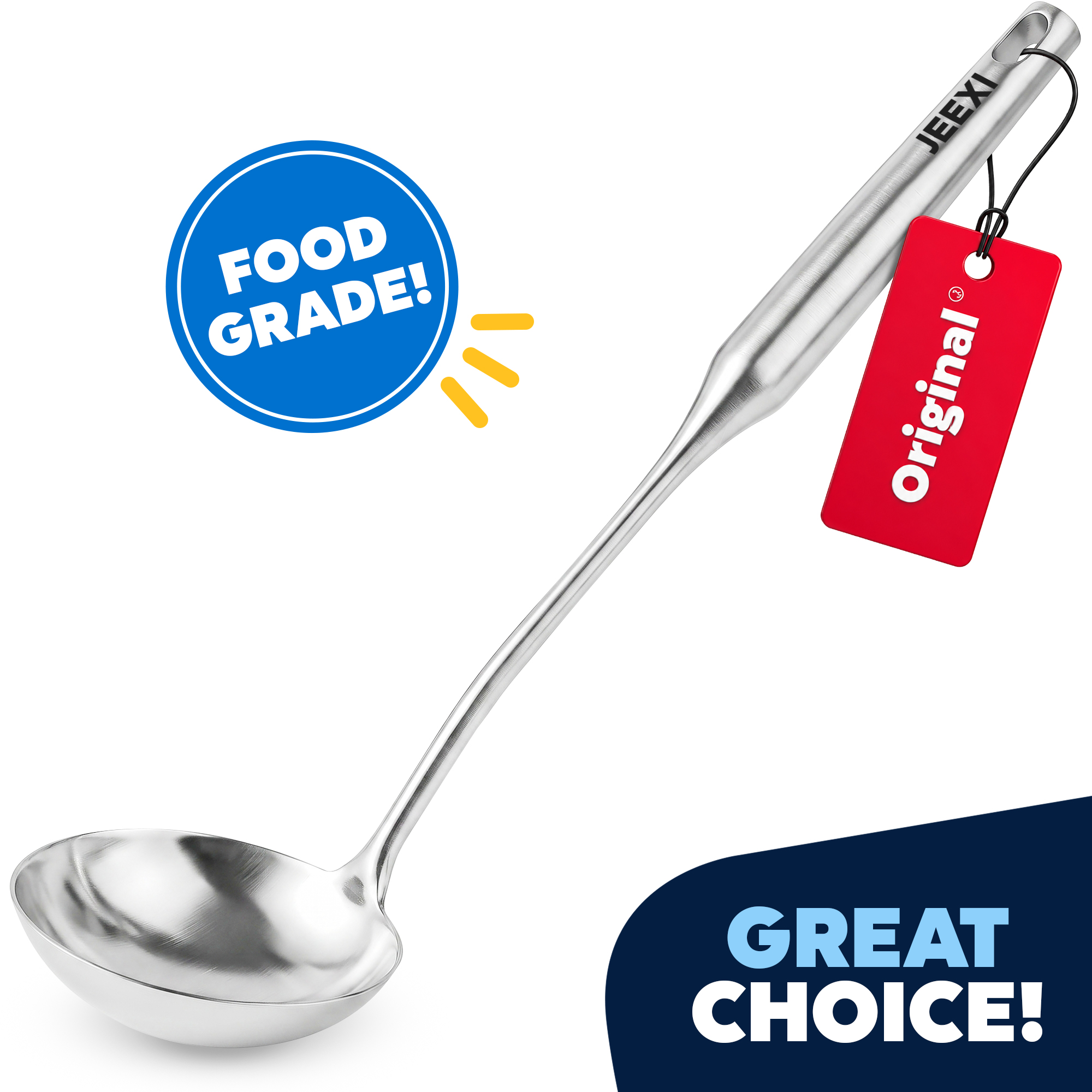 JEEXI Soup Ladle, Rustproof, Heat Resistance Resilient 304 Stainless Steel Soup Spoon with Vacuum Ergonomic Round Handle, Cooking Spoon for Kitchen 1