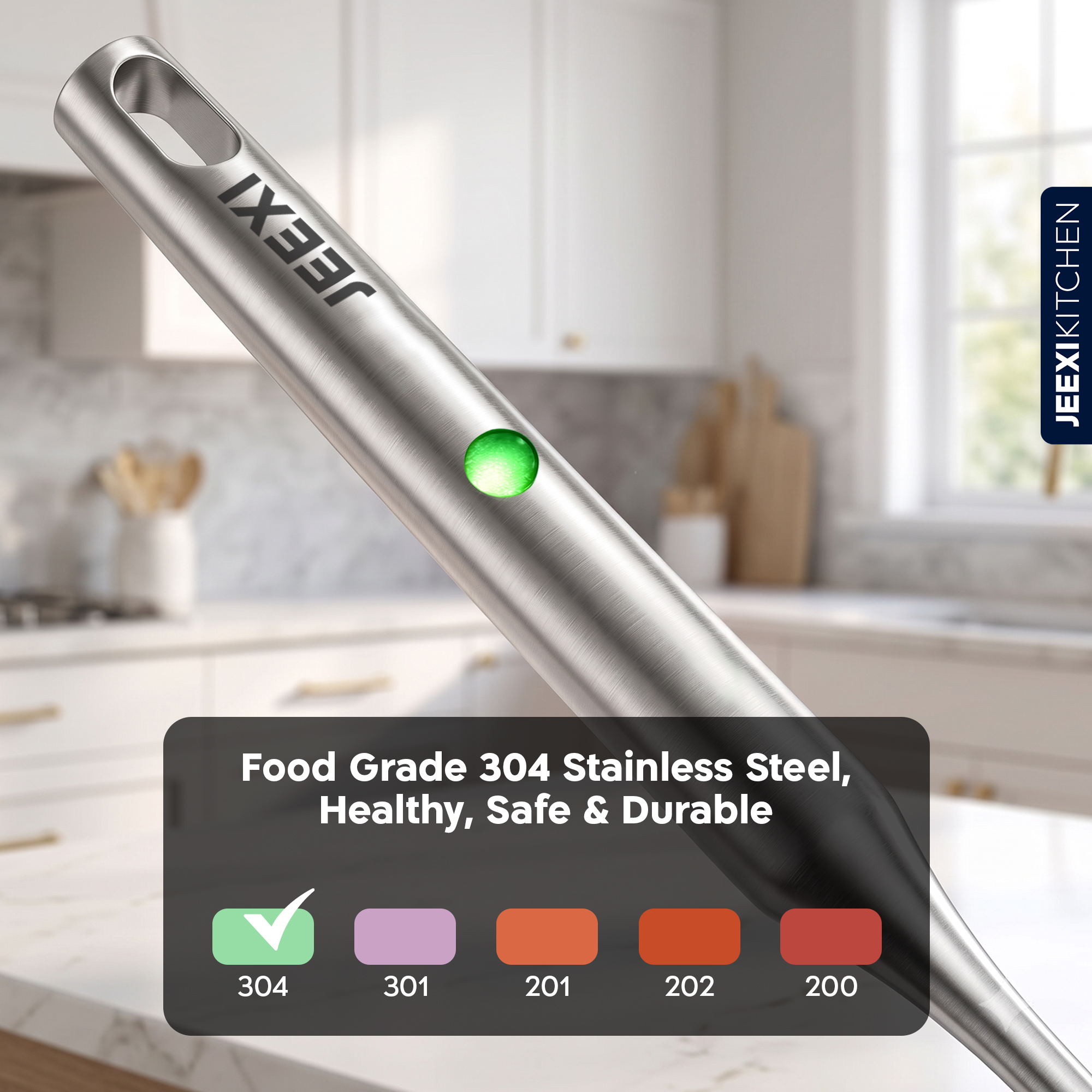 JEEXI Soup Ladle, Rustproof, Heat Resistance Resilient 304 Stainless Steel Soup Spoon with Vacuum Ergonomic Round Handle, Cooking Spoon for Kitchen 5